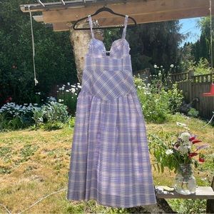 Ganni Purple plaid seersucker dress